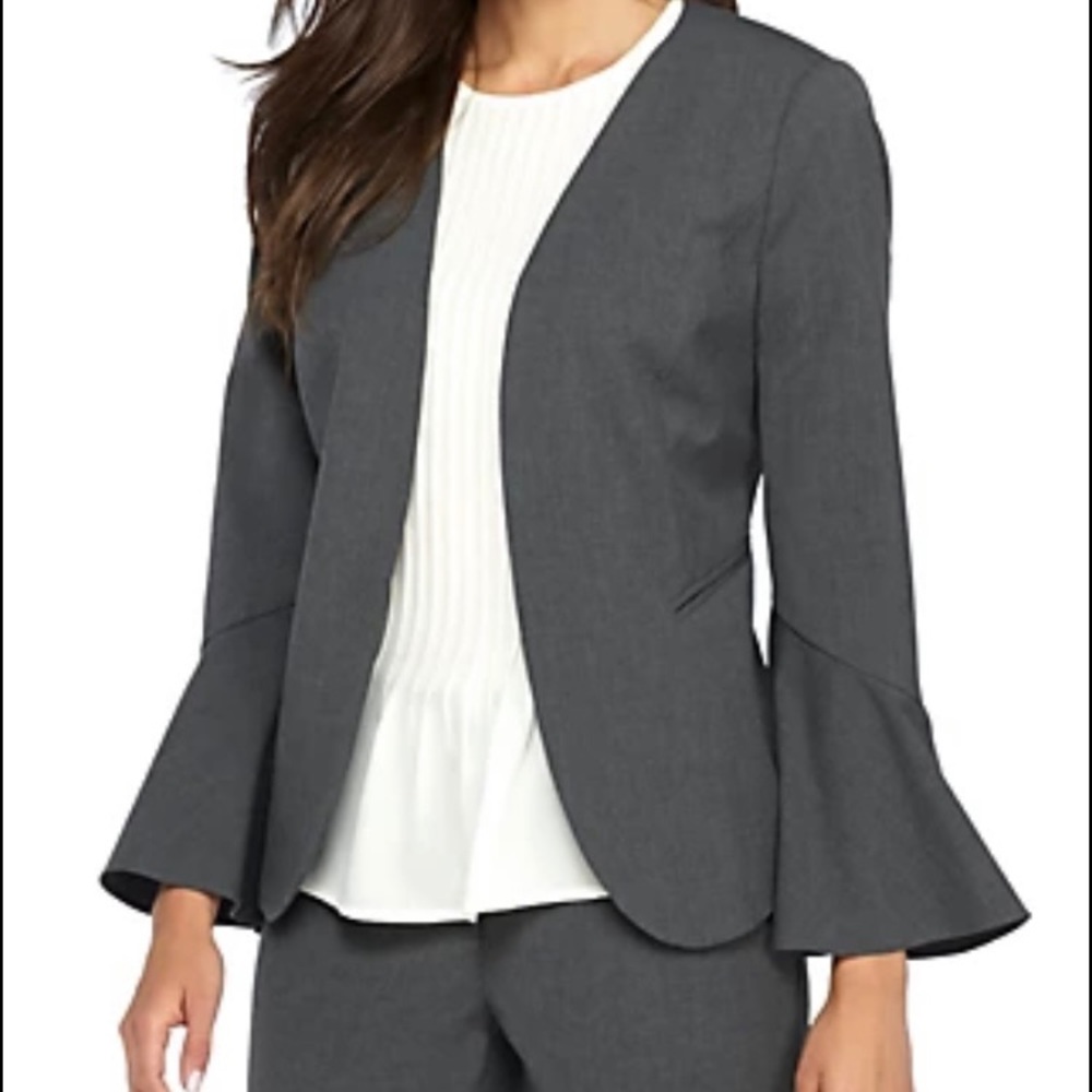 The Limited Collection Grey Bell Sleeve Open Front Suiting Jacket 18W NWT